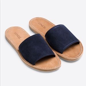 VINCE. Torrell DeepBlue Suede Slide Sandal